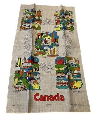 Vtg Linen Kitchen Tea Towel Canada Provinces Ca 00056 Made In Czechoslovakia New